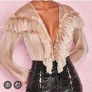 House of CB Ruffled V-Neck Blouse - Cream